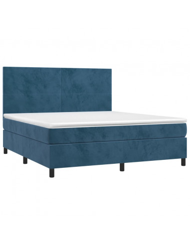 Letto a Molle con Materasso e LED Blu Scuro 160x200 cm