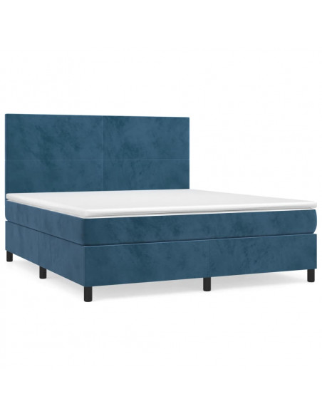 Giroletto a Molle con Materasso Blu Scuro 160x200 cm in Velluto