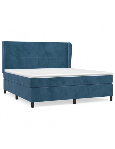 Giroletto a Molle con Materasso Blu Scuro 160x200 cm in Velluto
