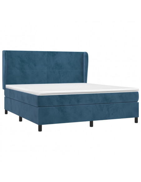 Giroletto a Molle con Materasso Blu Scuro 160x200 cm in Velluto