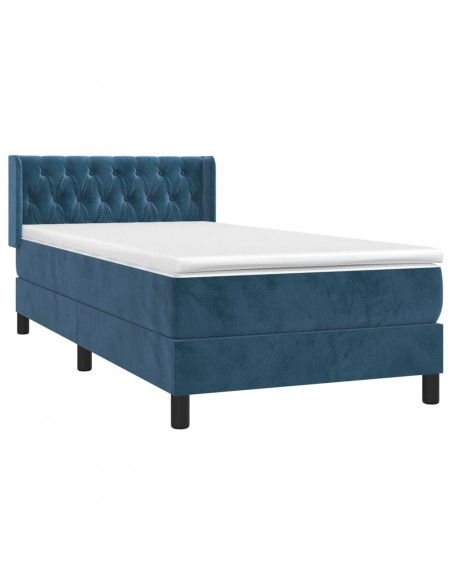 Giroletto a Molle con Materasso Blu Scuro 90x200 cm in Velluto