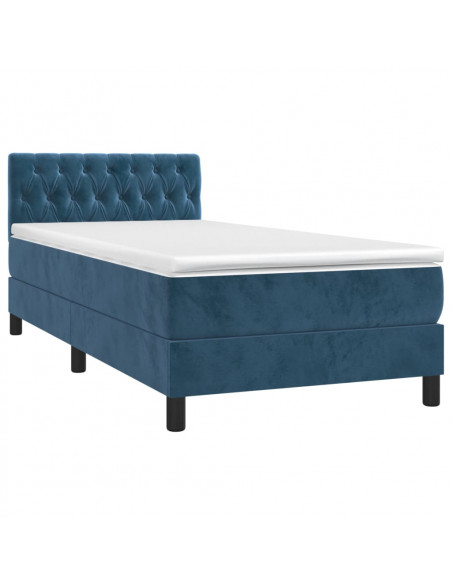 Letto a Molle con Materasso e LED Blu Scuro 90x200cm in Velluto