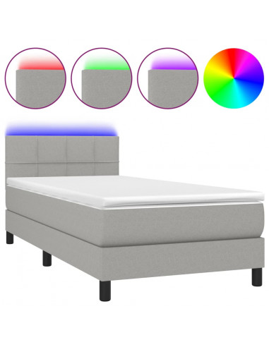 Letto a Molle Materasso e LED Grigio Chiaro 90x200 cm Tessuto