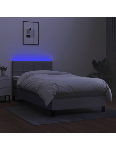 Letto a Molle Materasso e LED Grigio Chiaro 90x200 cm Tessuto