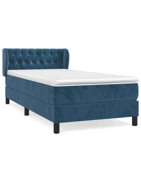 Giroletto a Molle con Materasso Blu Scuro 90x200 cm in Velluto