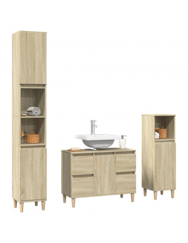 Set Mobili da Bagno 3 pz Rovere Sonoma in Legno Multistrato