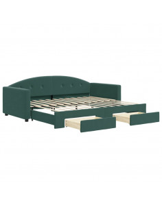 Divano Letto Estraibile Cassetti Verde Scuro 90x200cm Velluto 2