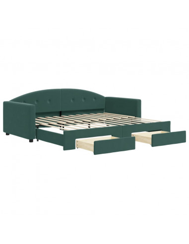 Divano Letto Estraibile Cassetti Verde Scuro 90x200cm Velluto