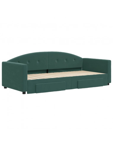 Divano Letto Estraibile Cassetti Verde Scuro 90x200cm Velluto