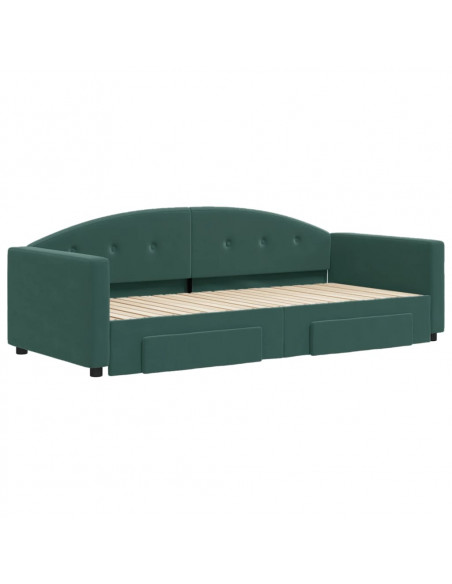 Divano Letto Estraibile Cassetti Verde Scuro 90x200cm Velluto