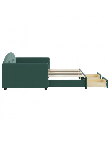 Divano Letto Estraibile Cassetti Verde Scuro 90x200cm Velluto