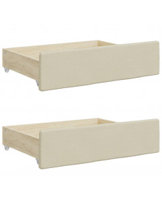 Cassetti da Letto 2pz Crema in Legno Multistrato e Similpelle 2