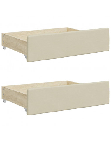 Cassetti da Letto 2pz Crema in Legno Multistrato e Similpelle