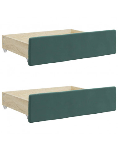 Cassetti da Letto 2pz Verde Scuro Legno Multistrato e Velluto