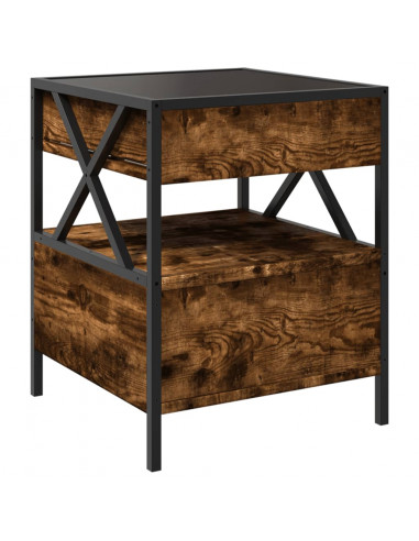 Tavolino da Salotto con LED Infinity Rovere Fumo 40x40x51 cm