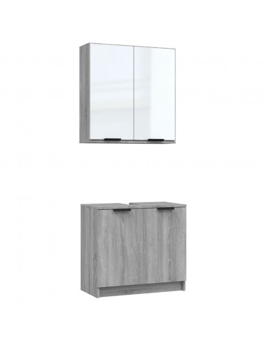Set Mobili da Bagno 2 pz Grigio Sonoma in Legno Multistrato