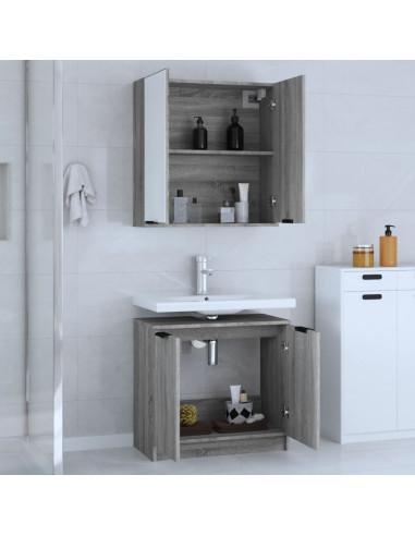 Set Mobili da Bagno 2 pz Grigio Sonoma in Legno Multistrato