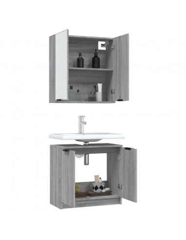 Set Mobili da Bagno 2 pz Grigio Sonoma in Legno Multistrato