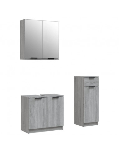 Set Mobili da Bagno 3 pz Grigio Sonoma in Legno Multistrato
