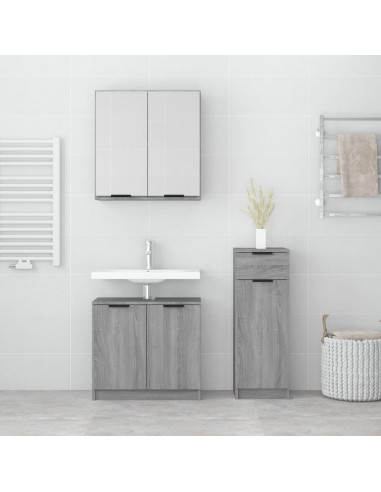 Set Mobili da Bagno 3 pz Grigio Sonoma in Legno Multistrato