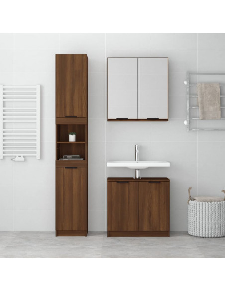 Set Mobili da Bagno 3 pz Rovere Marrone in Legno Multistrato