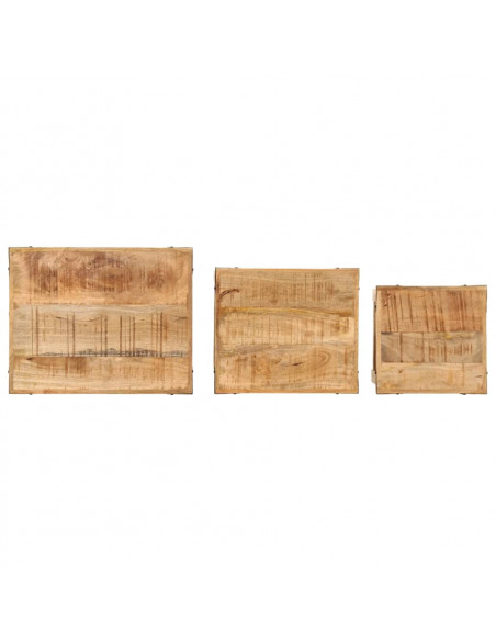 Tavolini a Incastro 3 pz in Legno Massello Grezzo di Mango