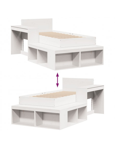 Letto senza Materasso Bianco 75x190 in Legno Massello di Pino