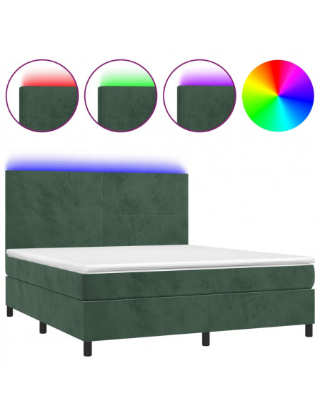 Letto a Molle con Materasso e LED Verde Scuro 180x200cm Velluto