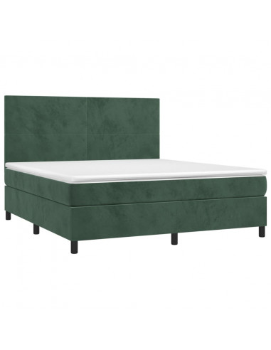 Letto a Molle con Materasso e LED Verde Scuro 180x200cm Velluto