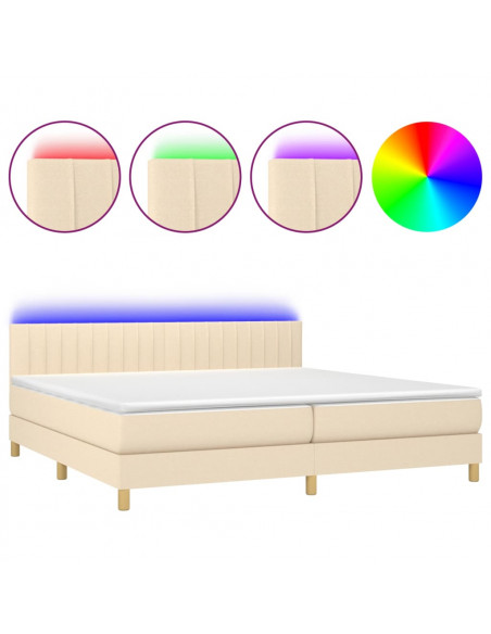 Letto a Molle Materasso e LED bianco 200x200cm in Tessuto