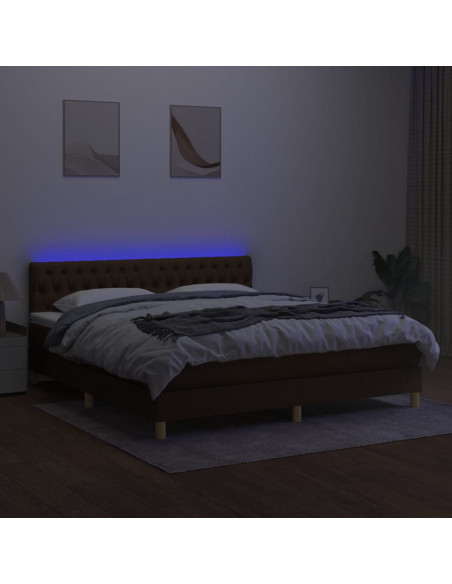 Letto a Molle Materasso e LED Marrone Scuro 160x200 cm Tessuto