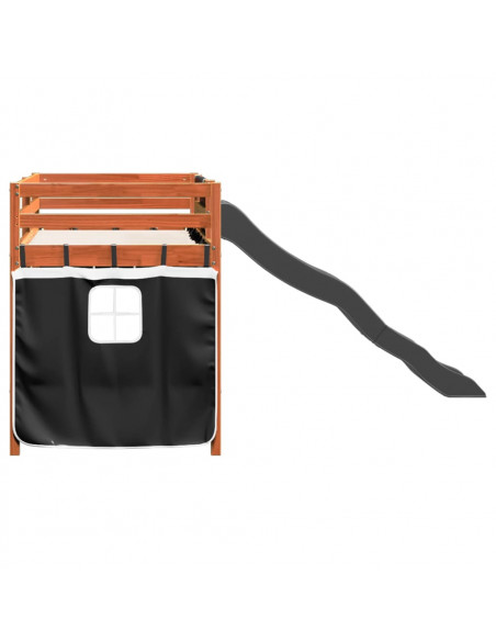 Letto a Soppalco con Tende Bambini Bianco e Nero 90x200 cm Pino
