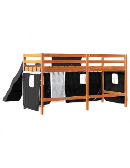 Letto a Soppalco con Tende Bambini Bianco e Nero 90x200 cm Pino
