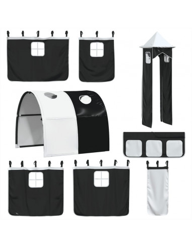 Letto a Soppalco con Torre Bambini Bianco e Nero 80x200cm Pino