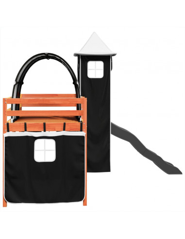 Letto a Soppalco con Torre Bambini Bianco e Nero 80x200cm Pino