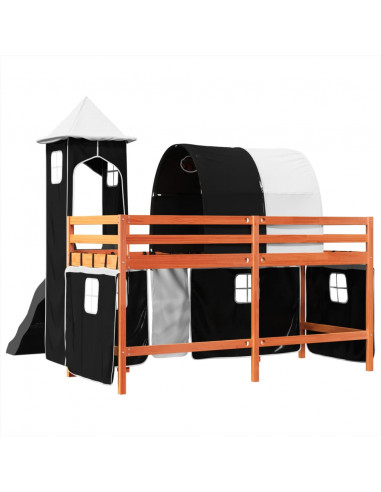 Letto a Soppalco con Torre Bambini Bianco e Nero 80x200cm Pino