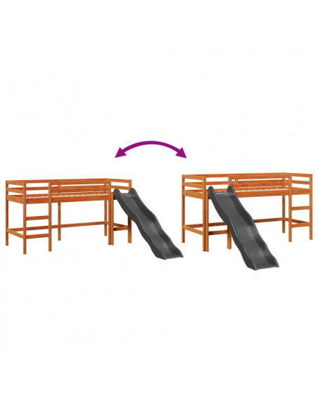 Letto Soppalco senza Materasso Bambini Marrone Cera 90x200 Pino