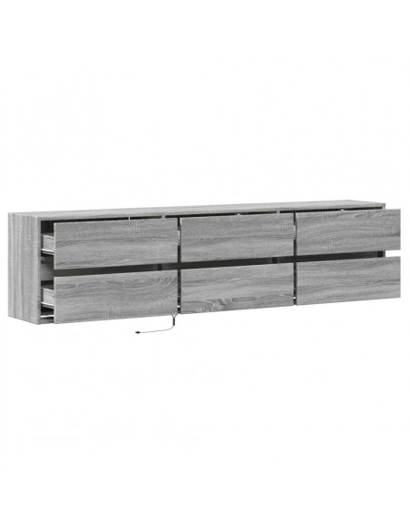 Mobile TV a Parete con LED Grigio Sonoma 180x31x45 cm