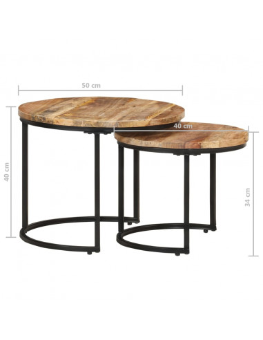 Tavolini Impilabili 2 pz in Legno di Mango Grezzo