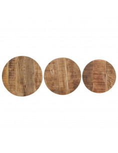 Tavolini Laterali 3 pz in Legno di Mango Grezzo 2