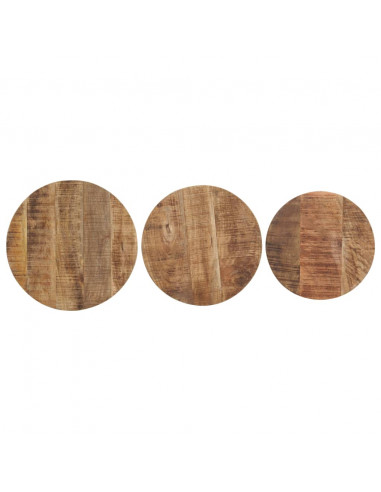 Tavolini Laterali 3 pz in Legno di Mango Grezzo