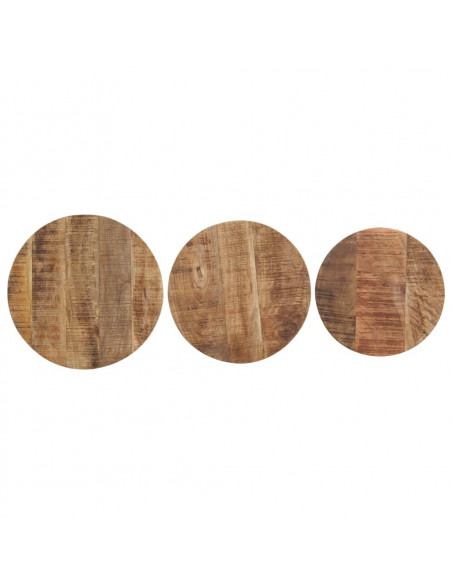 Tavolini Laterali 3 pz in Legno di Mango Grezzo