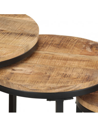 Tavolini Laterali 3 pz in Legno di Mango Grezzo