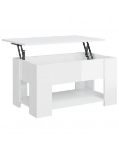 Tavolino da Salotto Bianco Lucido 79x49x41 cm Legno Multistrato 2