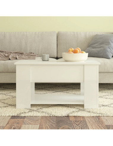 Tavolino da Salotto Bianco Lucido 79x49x41 cm Legno Multistrato