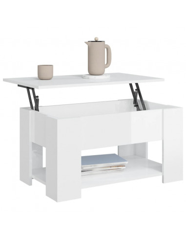 Tavolino da Salotto Bianco Lucido 79x49x41 cm Legno Multistrato