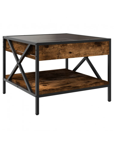 Tavolino da Salotto con LED Infinity Rovere Fumo 50x50x38 cm