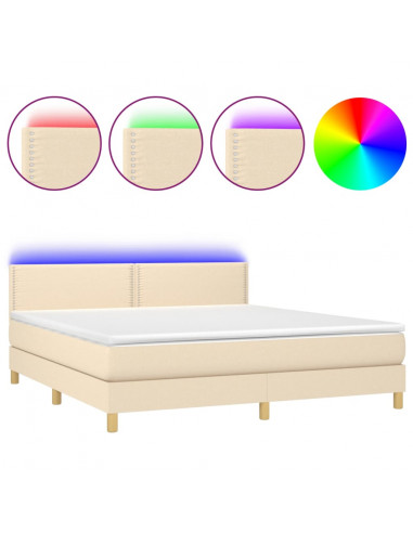 Letto a Molle con Materasso e LED Crema 180x200 cm in Tessuto