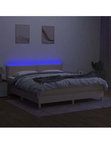 Letto a Molle con Materasso e LED Crema 180x200 cm in Tessuto