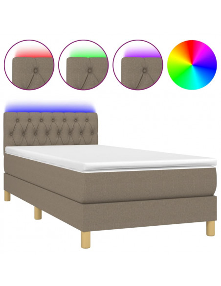Letto a Molle con Materasso e LED Tortora 90x190 cm in Tessuto